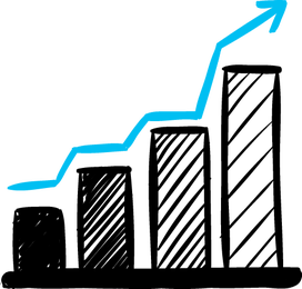 Image of hand drawn chart with an incline and arrow in black indicating a increasae in sales