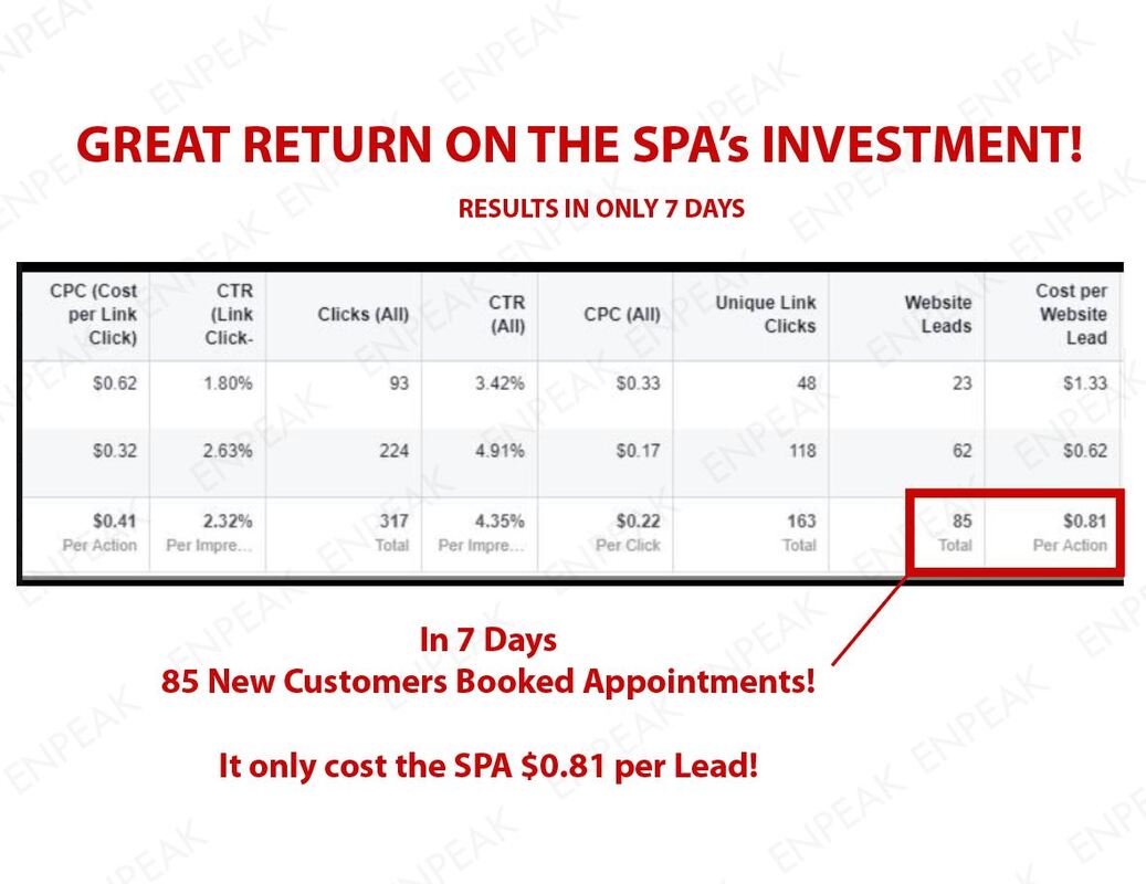 Spa facebook ad campaign cost per lead & booked appointments results